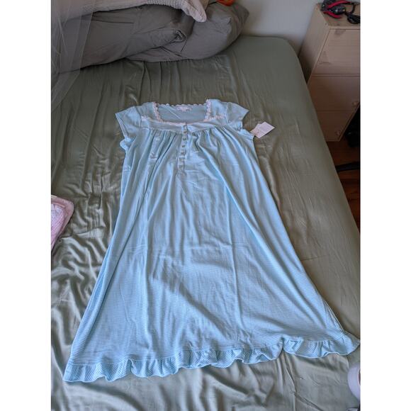 NWT Eileen West AQUA STRIPE COTTON RICH YARNDYE WALTZ NIGHTGOWN -size XS - Picture 1 of 8